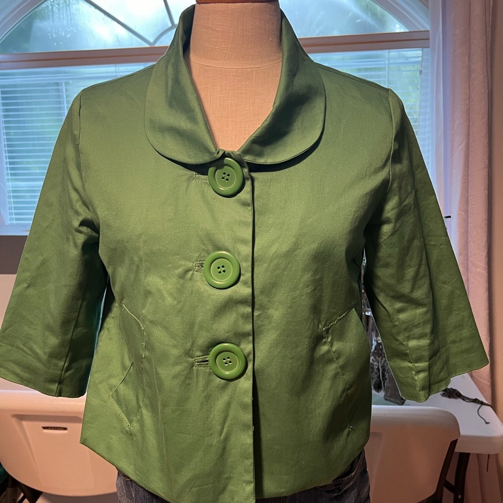 Super Cute Peter Pan Collar Large Fun Front Buttons Kelly Green Jacket Lge